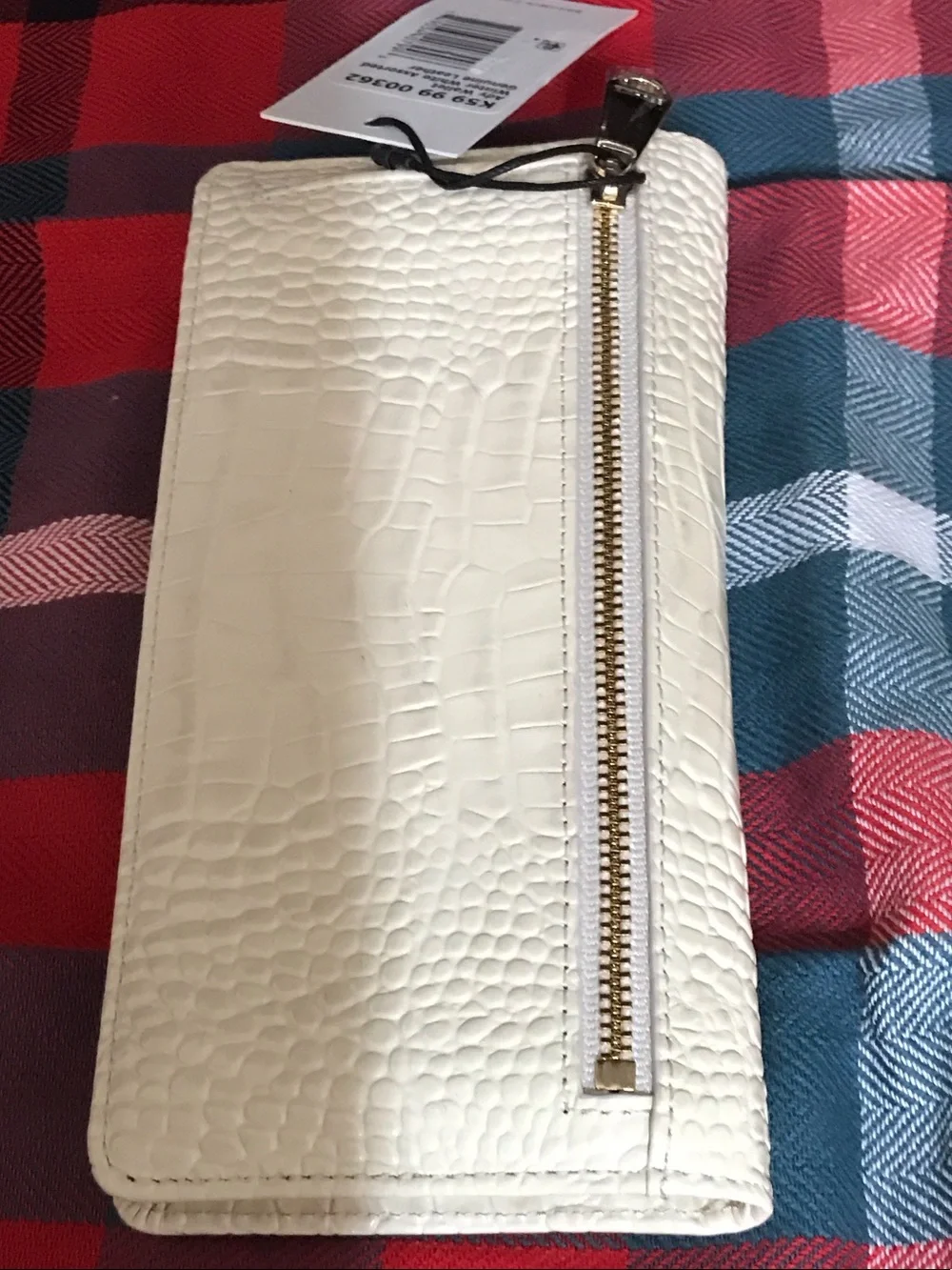 Brahmin White Croc-Embossed Foldover Clutch with Gold Plate